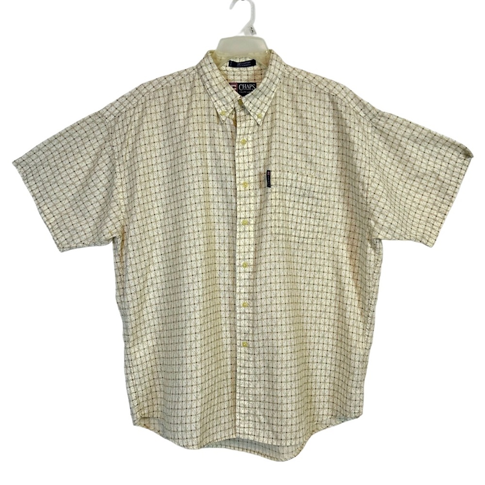 Ralph Lauren Chaps Vintage Short Sleeve Beige Plaid Shirt / Size XL